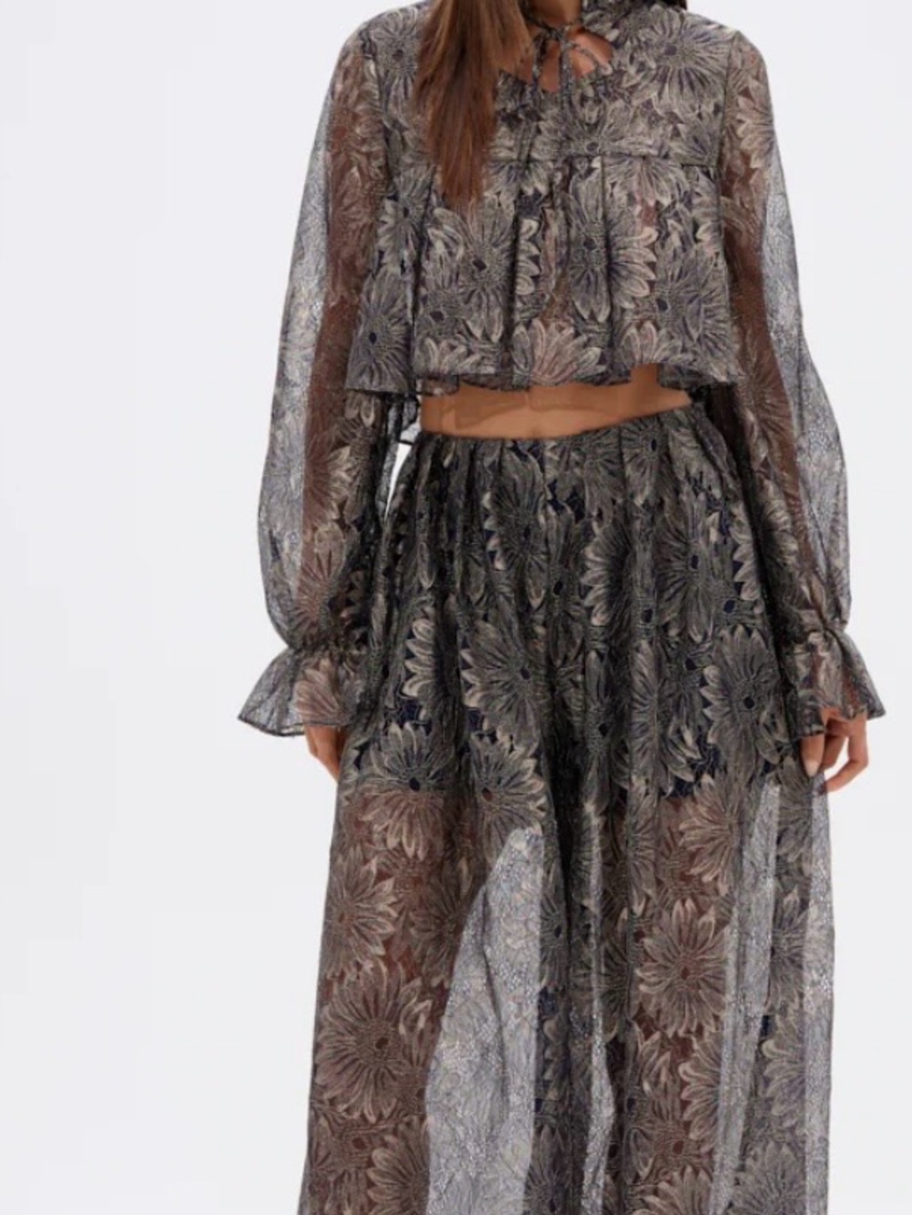 Metallic Floral Black and Gold two piece pant set